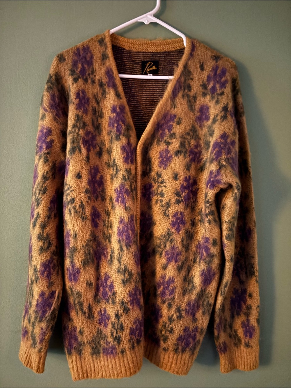 Needles Mustard and Purple Floral Mohair-Blend Cardigan